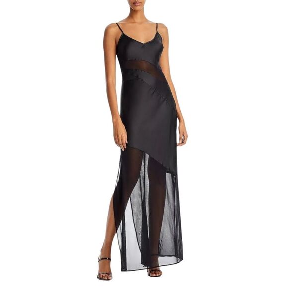 French Connection Satin Mesh Slip Dress Black Long Sz 4 Whimsigoth Grunge 90’s - Picture 1 of 10